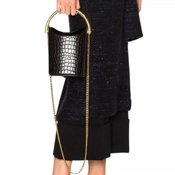 New Stella McCartney Black Croc Embossed Bucket Bag Gold Handle W/ Dust Bag - Picture 1 of 16